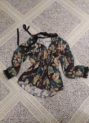 Женская блузка рубашка в цветочный принт от zara размер 28, s,m1 фото