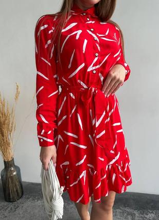 Жіноча коротка сукня вільна з поясом біла червона сіра синя бірюзова нарядна весняна9 фото