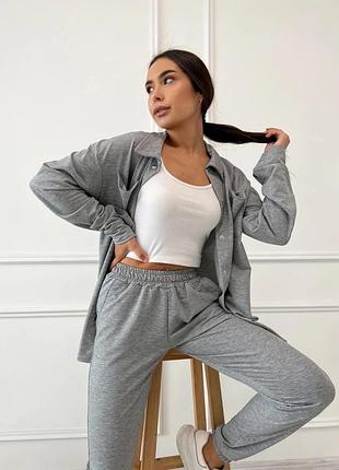 Брючный костюм женский спортивный джогеры рубашка весенний на весну демисезонный базовый серый черный голубой