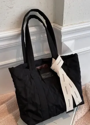 Стильная черная сумка текстиль на одно отделение2 фото
