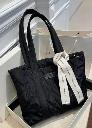 Стильная черная сумка текстиль на одно отделение4 фото