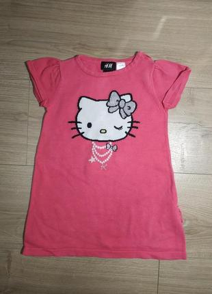 Длинное платье на короткий рукав / туника для девочки с hello kitty