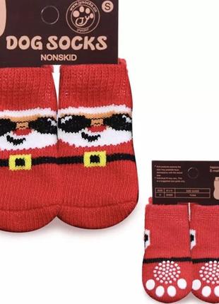 Шкарпетки з антиковзкою для собак бавовна "santa" size s