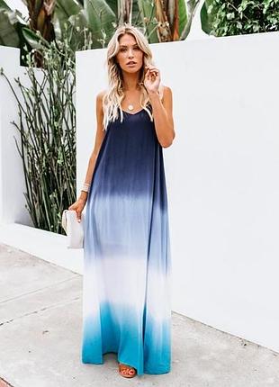 Легкое летнее платье, плиссе, жатка, омбре, градиент, на пляж, casual wear, фигура груша, вискоза
