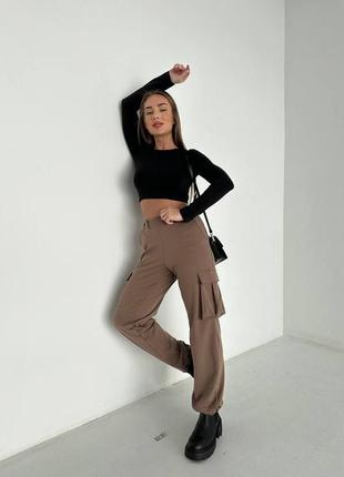Жіночі для жінок стильні класні класичні зручні повсякденні трендові модні штани штанішки брюки карго мокко3 фото