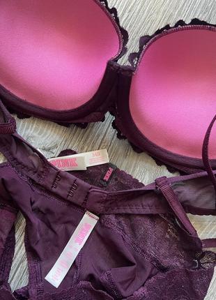 Шикарний бузковий комплект нижньої  білизни pink victoria’s secret4 фото