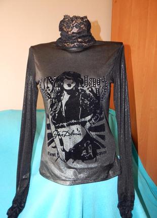 Водолазка з кружевом і стразами