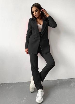 Женский черный классический брючный костюм с пиджаком с м л хл 44 46 48 50 s m l xl