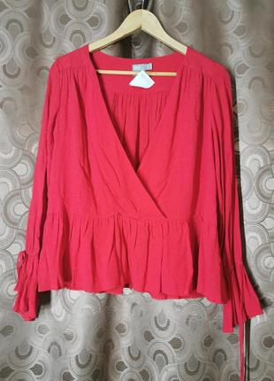 Яркая алая блуза на запах l/xl