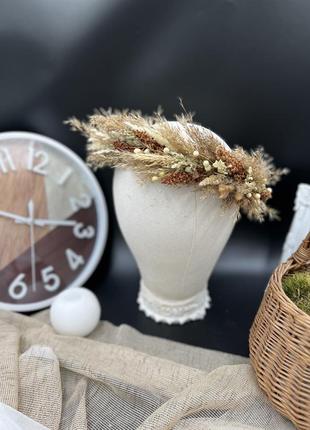 Вінок натуральний з компасної трави з сухоцвітів в стилі бохо1 фото