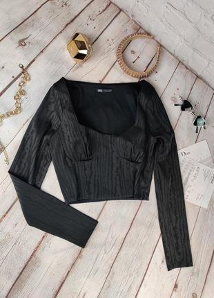 Укороченный черный кроп топ корсет кофта кофточка женская блуза стильный zara2 фото