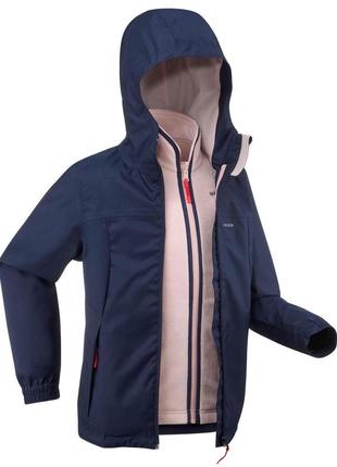 Куртка sh100 warm 3 в 1 для туризма для детей от 7 до 15 г. водонепроницаемая синяя – 7-8 г 123-130 см