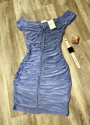 Сукня quiz блакитного небесного кольору коротка міні із затяжкою5 фото
