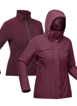 Куртка жіноча travel 100 3 в 1 для трекінгу за температури 0° бордова - s