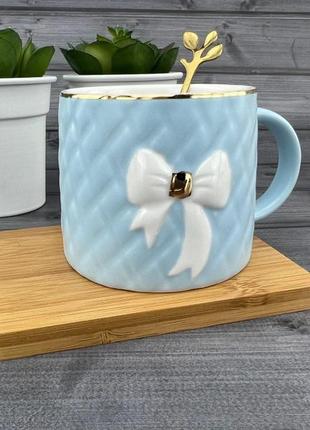 Керамічна чашка з блюдцем soft cup блакитна