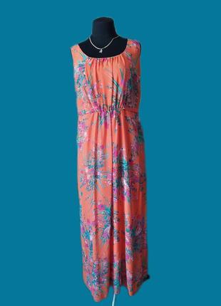 Плаття оранжеве принт на підкладці батал