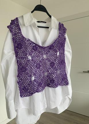 Вязаный топ кофта блуза ручная работа цвет фиолетовый