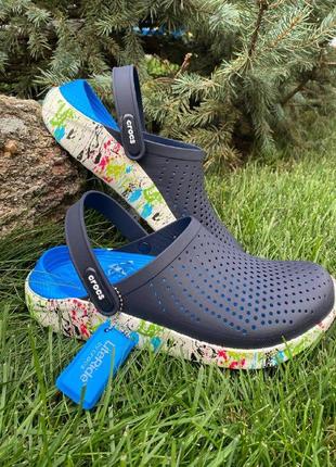 Кроксы crocs мужские сабо lite ride синие кляксы оригинал2 фото