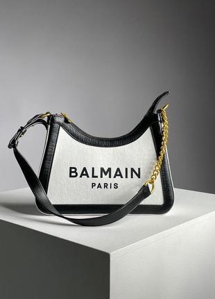 Сумочка в стиле balmain b-army canvas leather shoulder bag white black 🤍