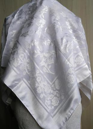 Роскошный платок весна лето, шифон с атласом, премиум качество, свадебное белое, в цветах