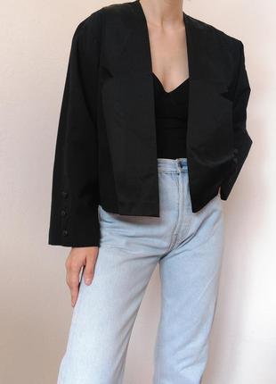 Винтажный шерстяной пиджак черный жакет шерсть укороченный пиджак винтаж жакет смокинг атласный пижа6 фото