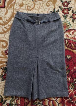 Стильная шерстяная юбка женская серая с пояском1 фото