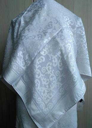 Роскошный платок весна лето, шифон с атласом, премиум качество, свадебное белое, в цветах1 фото
