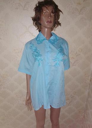 Легкая голубая блуза с вышивкой распродажа