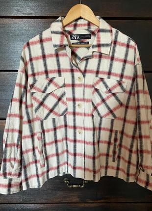 Крутейшая модная стильная немного укорочённая рубашка оверсайз 50-56 р zara