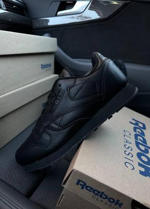 Мужские кроссовки reebok classic leather all black 41-42-43-44-45-466 фото