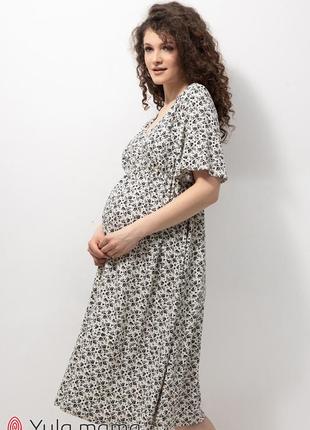 Літня сукня зі штапелю для вагітних та годування joselyn dr-23.042 принт на молочному5 фото