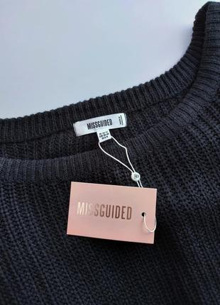 Черное вязаное платье на одно плечо с открытыми плечами missguided 38, 40, m,  l, 46, 486 фото