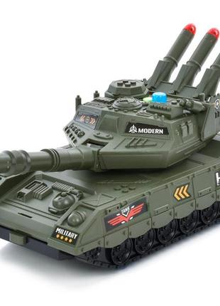 Игрушка большой танк музыкальный с механизмами запуска ракет и маленьких машинок4 фото