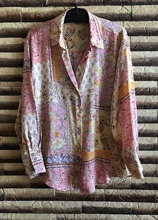 Атласная удлиненная рубашка,блузка