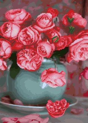 Алмазна картина-розмальовка на дерев'яному підрамнику 40х50 "чайні троянди" gzs1181