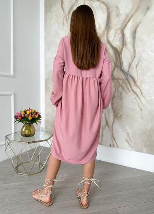 Свободное розовое платье с v-образной горловиной3 фото