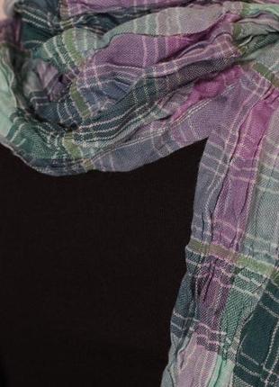 Жатый шарф клетка розово голубая индия вискоза