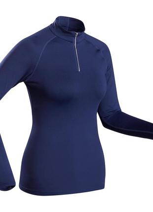 Термофутболка женская 500 для лыжного спорта, с молнией 1/2 - темно-синяя - s