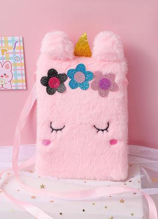 Хутряна сумка єдиноріг рожева, пухнаста сумочка для дівчинки /fs-1812,3