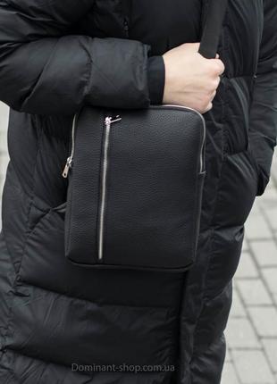 Молодіжна міська чорна сумка-месенджер escobar з екошкіри для повсякденного носіння якісна планшетка6 фото