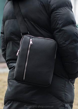 Молодіжна міська чорна сумка-месенджер escobar з екошкіри для повсякденного носіння якісна планшетка8 фото