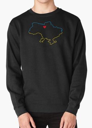 Свитшот толстовка унисекс с патриотическим принтом контурная карта украины киев сердце украины