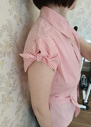 Распродажа! бело-розовая полосатая летняя блузка с коротким рукавом хлопок4 фото