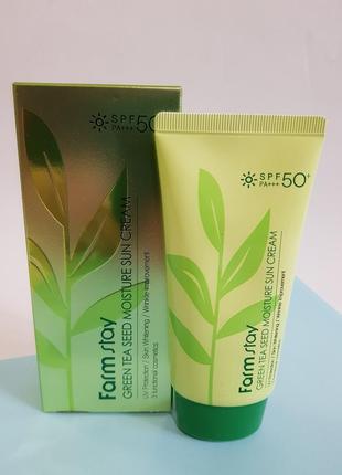 Сонцезахисний зволожуючий крем farm stay green tea seed moisture sun cream spf 50+ pa+++