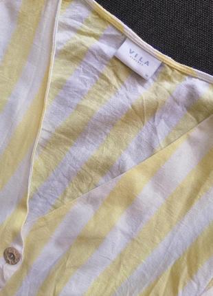 Блузка сорочка рубашка блуза біла в жовту полоску на гудзиках катон vila5 фото