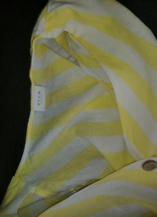 Блузка сорочка рубашка блуза біла в жовту полоску на гудзиках катон vila8 фото