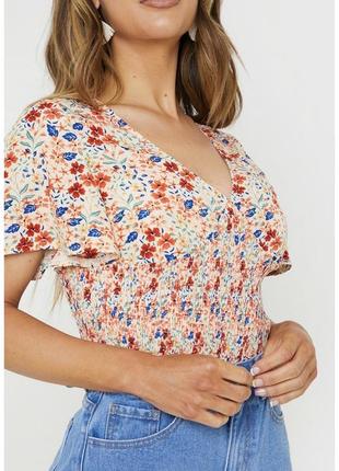 New! бежева блуза боді в квітковий принт 🌸7 фото