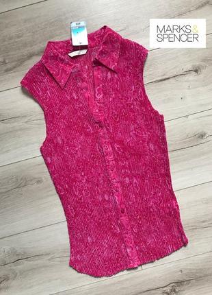 Блуза сорочка рожева плісирована плісе гофре marks&amp;spencer з коміром1 фото