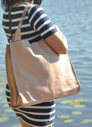 Кожаная женская сумка пудрового цвета