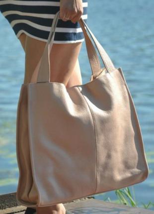 Кожаная женская сумка пудрового цвета2 фото